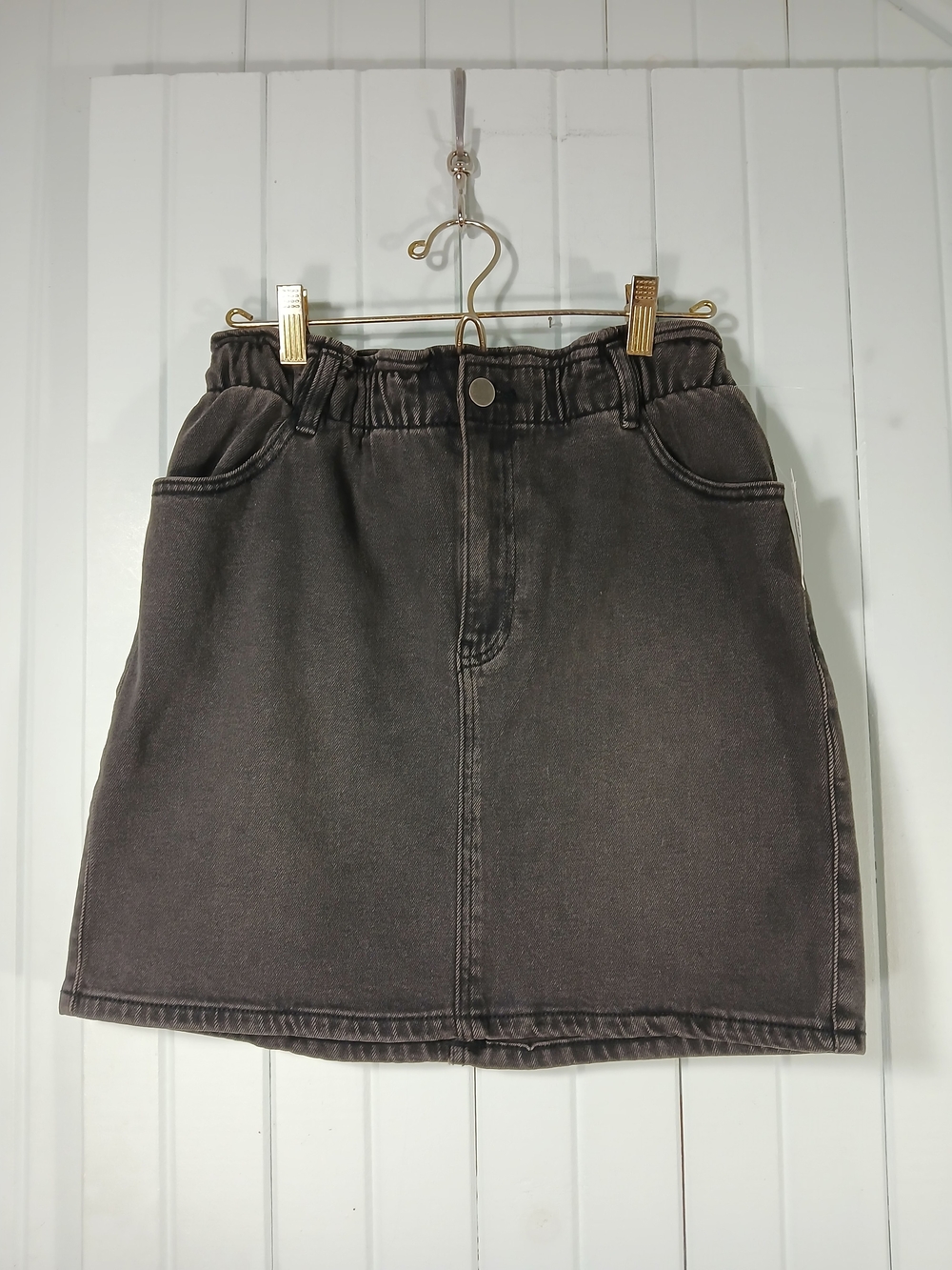 Classic Elastic-Waist Denim Skirt - Charcoal